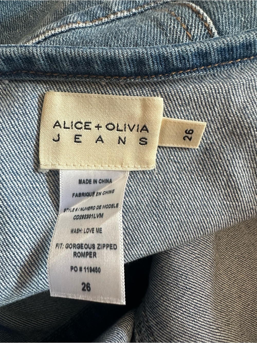 Alice + Olivia denim zipped romper size 26 designer quiet luxury - Picture 4 of 7